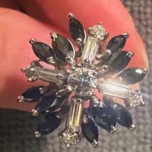 Vintage 14k White Gold Diamond and Marquise Sapphire Ring
